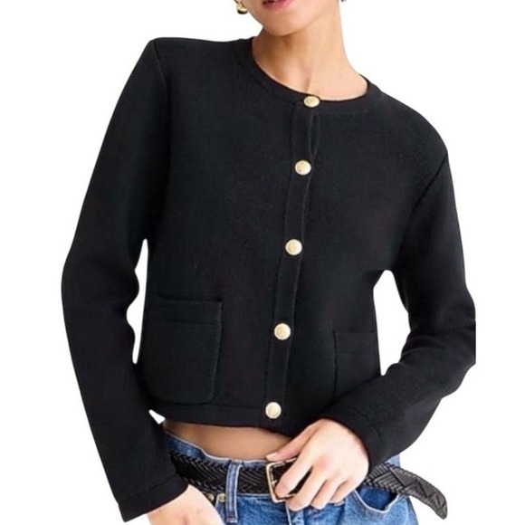 J.CREW Sweaters - J.Crew Emilie Patch Pocket Lady Jacket Cardigan Black Gold Button BQ197 Sz M